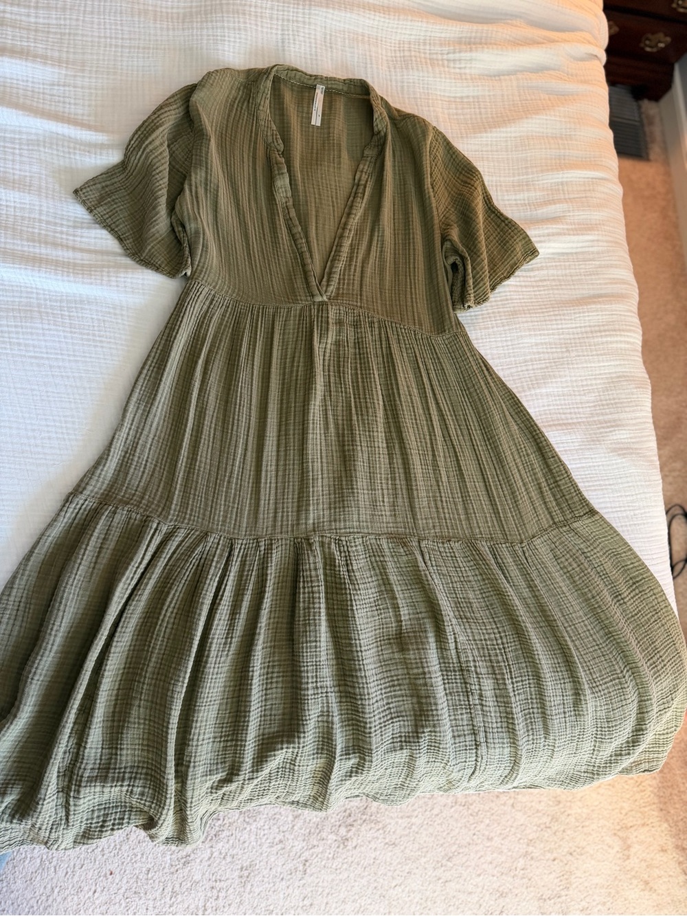 Anthropology Olive Green Tiered V-Neck Women's Dress